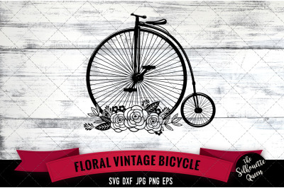 Floral Vintage Bicycle Vector Silhouette File