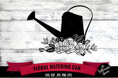 Floral Watering Can Vector Silhouette File