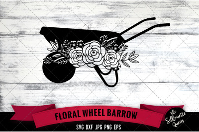 Floral Wheelbarrow Vector Silhouette File