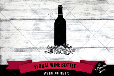 Floral Wine Bottle Vector Silhouette File