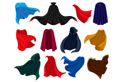 Cartoon superhero or fairytale fabric cloaks, mantle and capes. Superh