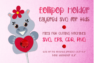 Hippopotamus Valentine Lollipop Holder SVG