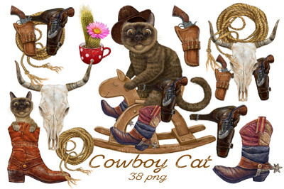 Cat clipart, Cowboy clipart, Western clipart
