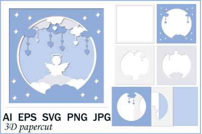 3D postcard Angel on a cloud, SVG papercut