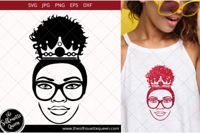 Afro Woman svg with glasses and a Puff, Bun, Ponytail Svg