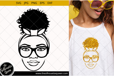 Afro Woman svg with glasses and a Puff Svg