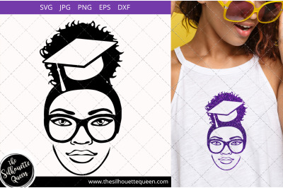 Educated Afro Woman svg with glasses and a Puff Svg