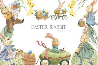 Easter Rabbit. Watercolor set