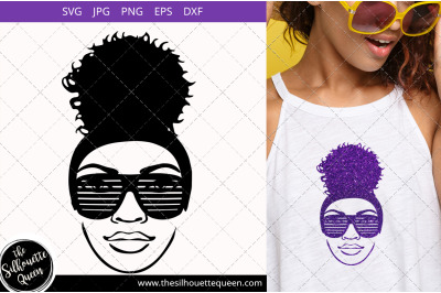 Afro Woman svg with Party glasses and a Puff, Bun, Ponytail Svg