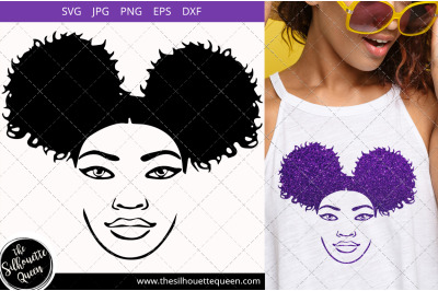 Afro Woman svg with side Puffs Svg, African American girl svg