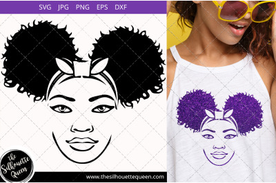 Afro Woman svg with bandana and side Puffs Svg