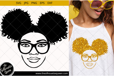 Afro Woman svg with glasses and side puffs Svg