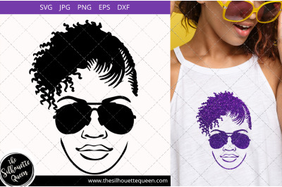 Afro Woman svg with Side-swept Curly Pixie, Cornrows and Sunglasses