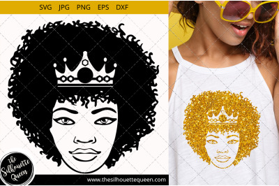 Afro Woman svg with Curly Bob natural hair and crown