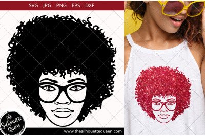 Afro Woman svg with Curly Bob natural and glasses