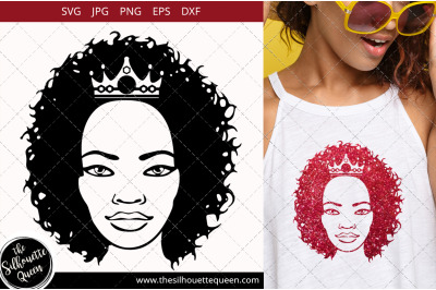 Afro Woman svg with Curly Bob natural hair and crown