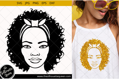 Afro Woman svg with Curly Bob natural hair and bandana