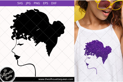 Afro Woman svg with Natural Curly hair Updo with fringes