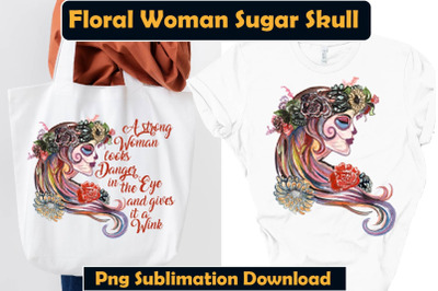 Woman Floral Sugar skull, Sugar Skull sublimation Design