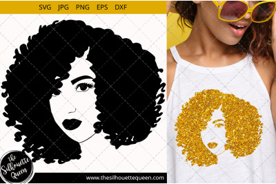 Afro Woman svg with Short Curly Kinky Weave, African American woman sv