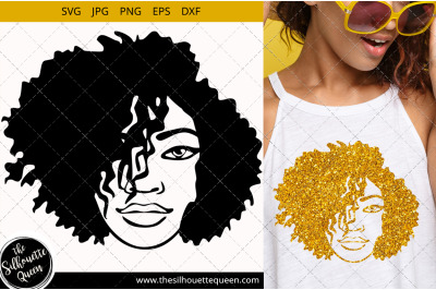 Afro Woman svg with side swept short natural curly hair