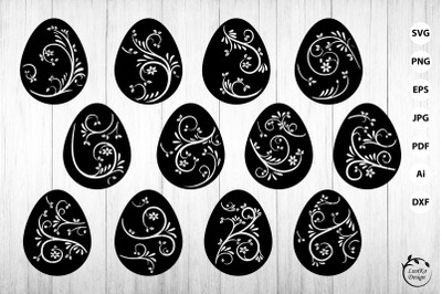 Easter egg svg. Silhouette of eggs clipart, floral design