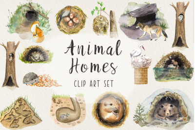 Animal Homes - Watercolor Clip Art Set