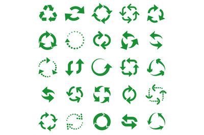 Reusable arrows. Green recycle arrow, recycling life cycle. Organic ma