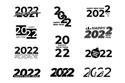 New year 2022 labels. Happy new year 22, calendar numbers logo design.