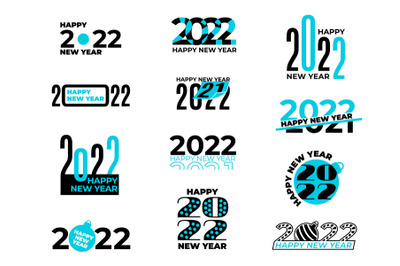 Collection 2022 signs. New year 22 logo, art calendar typography eleme