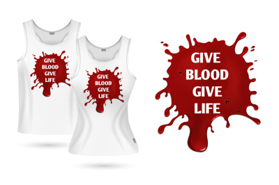 Blood donation t-shirt design. Medical print&2C; realistic bloods blots o