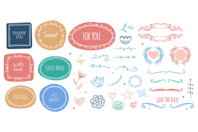 Scandinavian elements. Cute wedding&2C; hand made labels. Doodle dividers