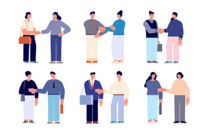 Business handshake characters. Professional office people, businessman