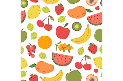 Juicy fruits pattern. Bright fruit texture, berries mix print. Fresh t