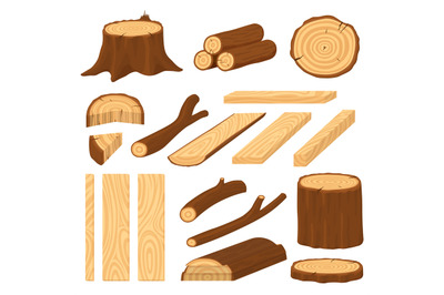 Cartoon wood logs. Material wooden timber, cracks tree log. Stump and