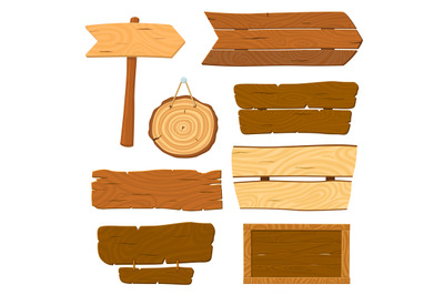 Isolated wooden planks. Cartoon planked sign, wood board banners. Hang