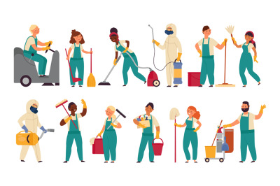 Cleaner workers. Housework girl, cleaning service worker. Cartoon hous