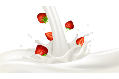 Milk yogurt splash. Berry creamy flow, isolated realistic white liquid