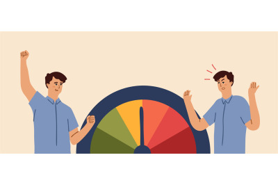 Stress mood scale. Emotional man, tired angry or stressful manager. Te