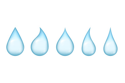 Water drops. Blue moisture drop icons. Realistic pure drip, falling aq