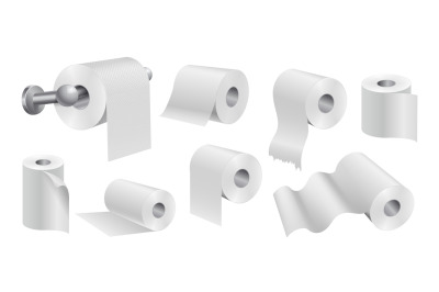 White toilet paper rolls. Realistic papers, isolated sanitary kitchen