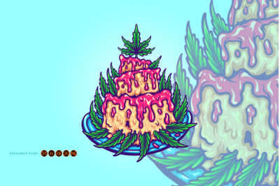 Stoner Birthday Cake with Cannabis Weed Leaf