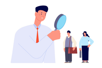 Candidate search. Find professionals, look in magnifier for searching