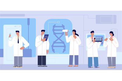 Chemistry lab characters. Researcher scientists&2C; research in laborator