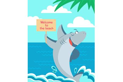 Cartoon shark poster. Sharks typography, kids prints or baby book cove