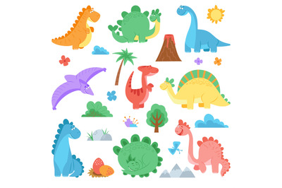 Cartoon dinosaur. Cute colors dino, dinosaurs wildlife animals. Predat