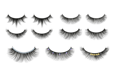 Black realistic eyelashes. Diamonds eyelash, cosmetics shine accessori