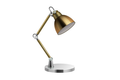 Desk lamp. Realistic metal office lighting accessories, isolated gold