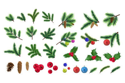 Realistic fir branches. Pine branch, christmas tree decorations. Isola