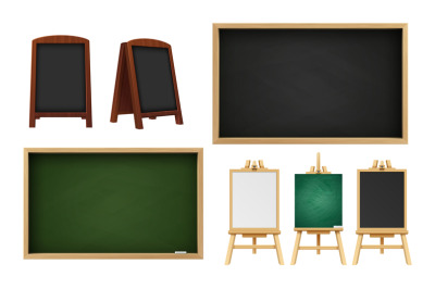 Realistic school chalkboard. Outdoor restaurant blackboard, wooden eas